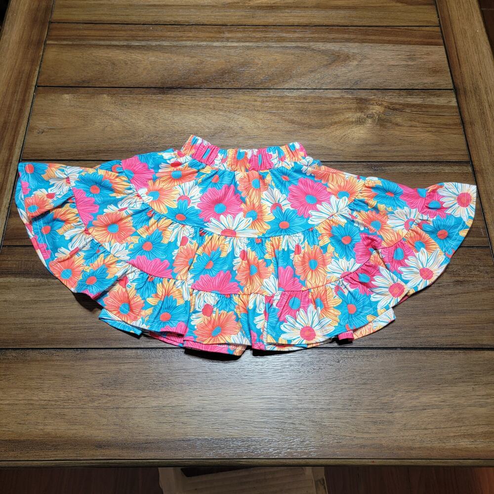 Bright Flowers Above-Knee Skirt w/ Elastic Waist - Size Medium